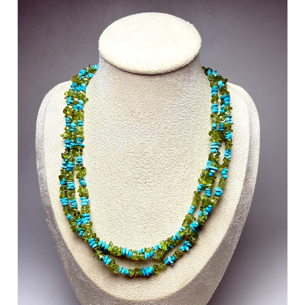 Jay King Desert Rose Trading 3 Strand Turquoise Peridot Chip Necklace Sterling